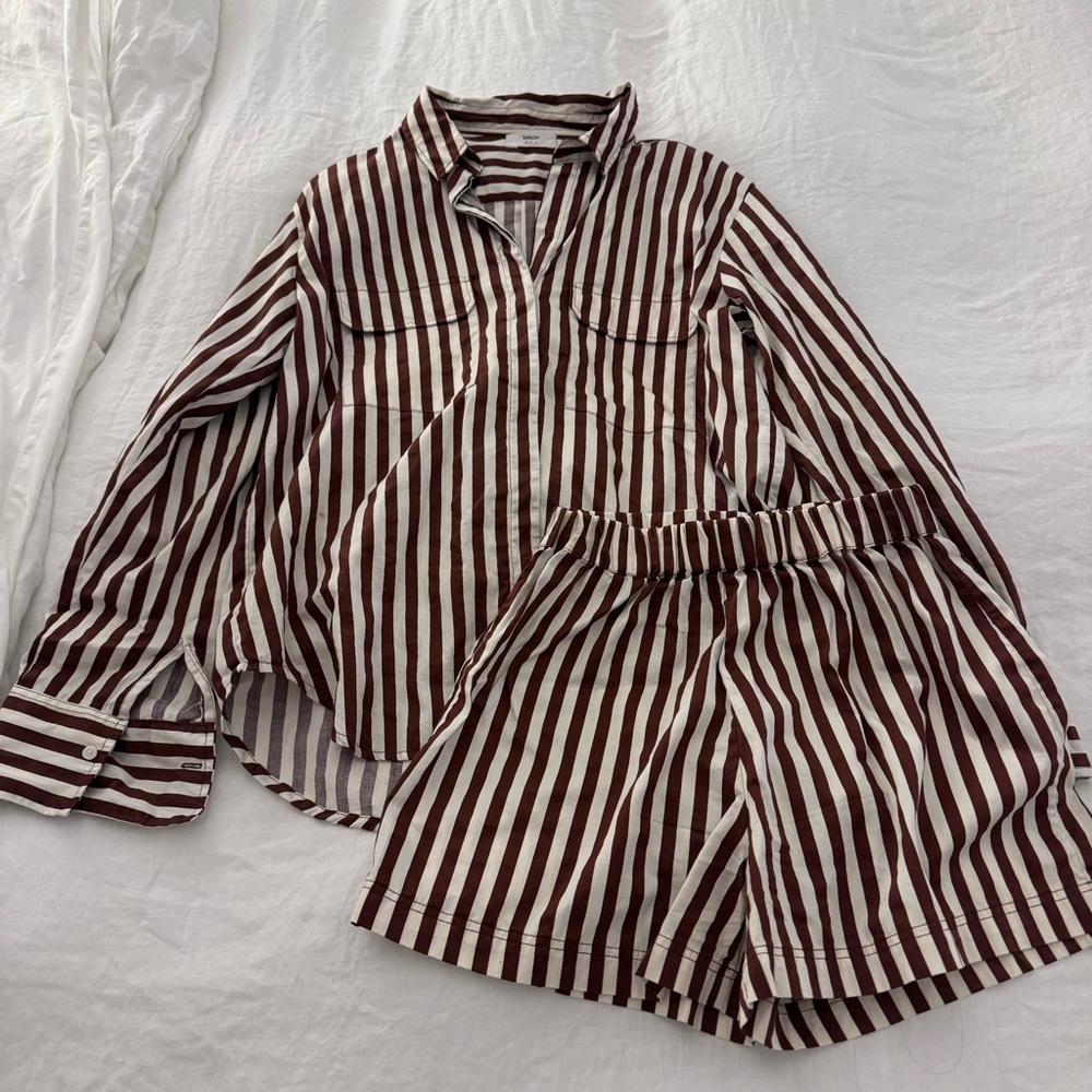 Mikoh Brown and White Striped Button Down Shirt